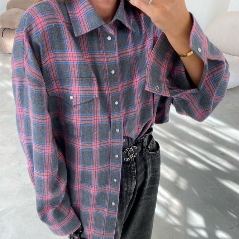 Damen Oversize Karo Flanellhemd Bequem Für Alltag