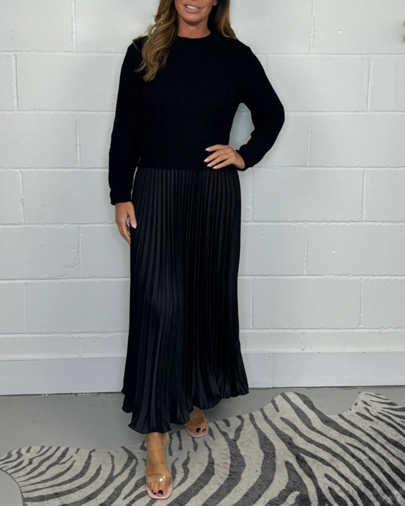 Drune | Lässiges Kontrastfarbenes Kleid mit Patchwork und Plissee