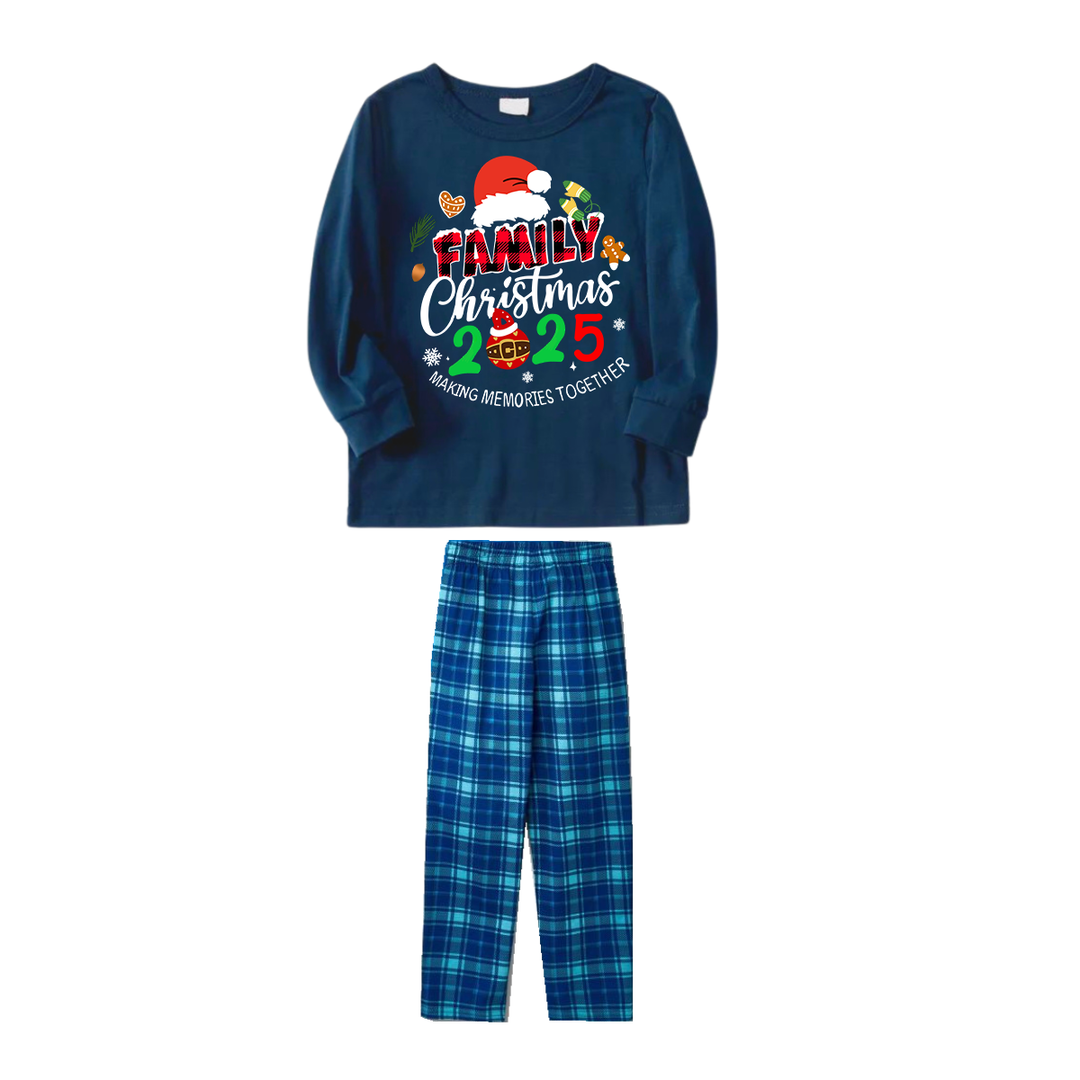Drune | Familie Weihnachten 2025 Erinnerungen Gemeinsam Machen Text Druck Blau Langarmtop Mit Blauem Karomuster Familie Passende Pyjamas