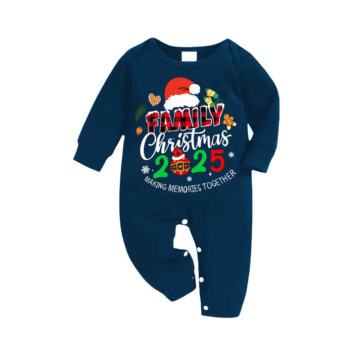 Drune | Familie Weihnachten 2025 Erinnerungen Gemeinsam Machen Text Druck Blau Langarmtop Mit Blauem Karomuster Familie Passende Pyjamas