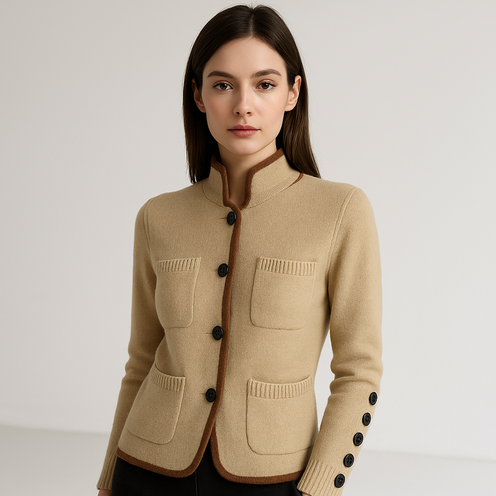 Drune | Cardigan mit Stehkragen, Knopfverschluss, kontrastierenden Details, lässiger Eleganz