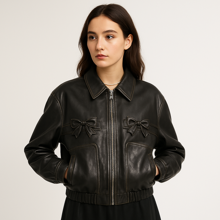 Drune | Bomberjacke aus Kunstleder mit originellen Knoten & stylischer Oversized-Schnitt