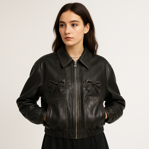 Drune | Bomberjacke aus Kunstleder mit originellen Knoten & stylischer Oversized-Schnitt