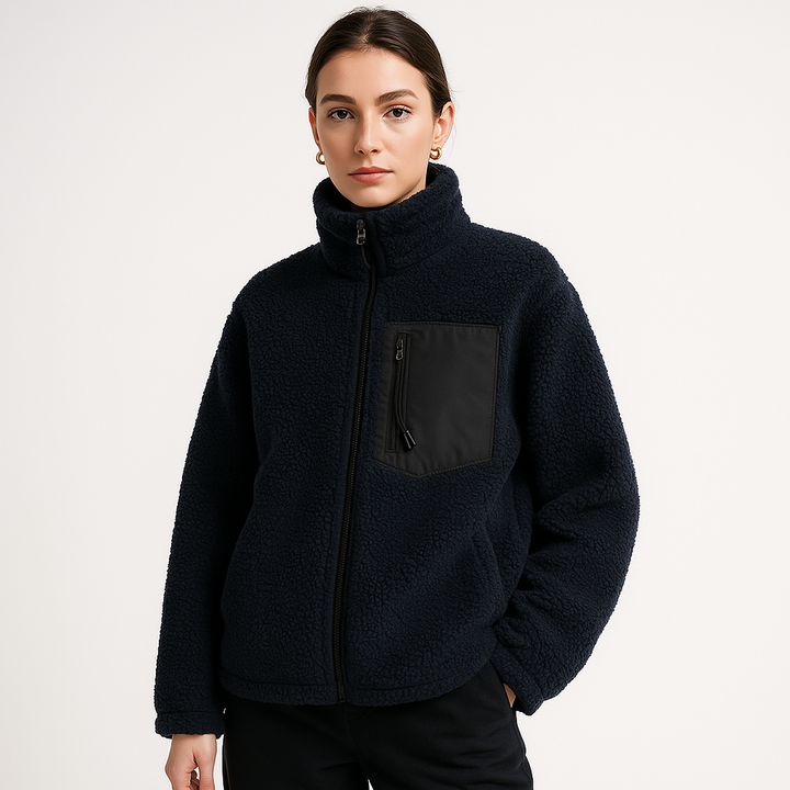 Drune | Sherpa-Jacke Mit Stehkragen und Reißverschluss Behagliche Wärme