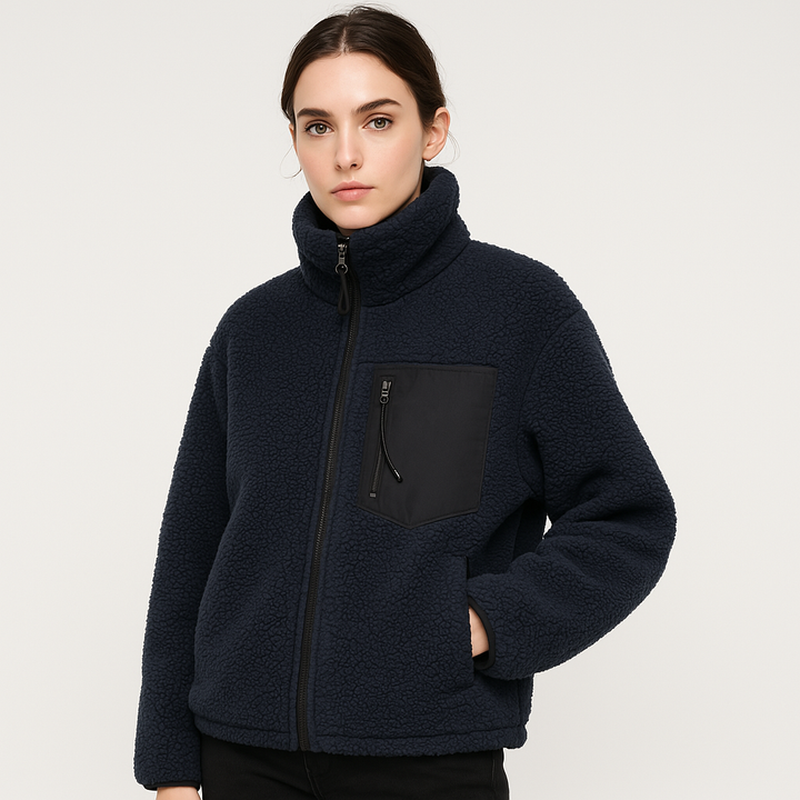 Drune | Sherpa-Jacke Mit Stehkragen und Reißverschluss Behagliche Wärme