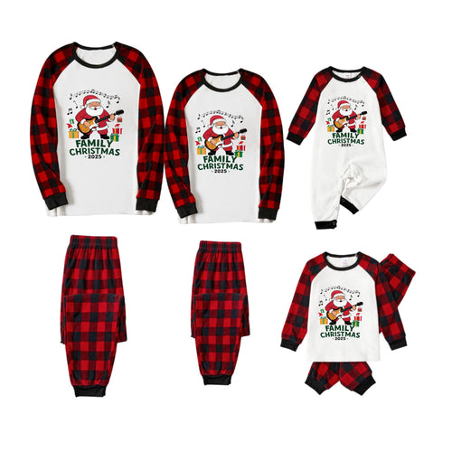 Drune | Rote und schwarze karierte Weihnachts-Pyjama-Set mit Santa und 