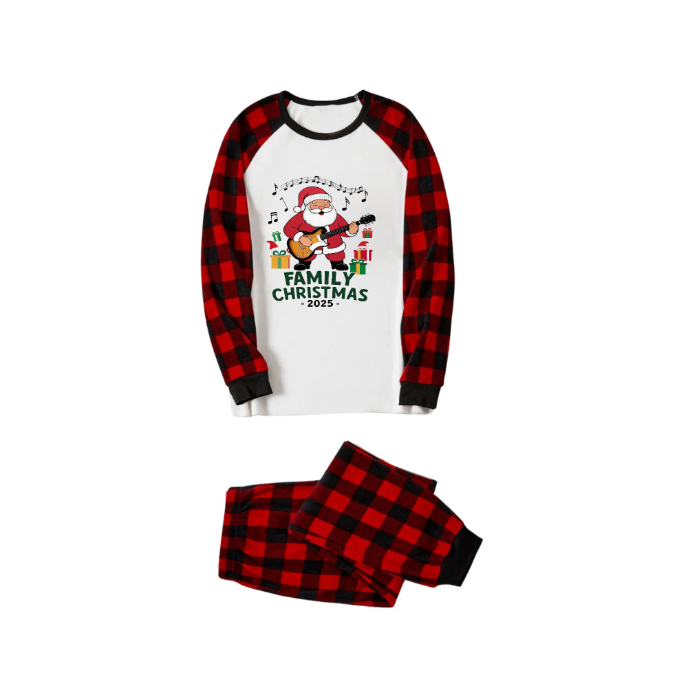 Drune | Rote und schwarze karierte Weihnachts-Pyjama-Set mit Santa und "Familienweihnachten" Druck