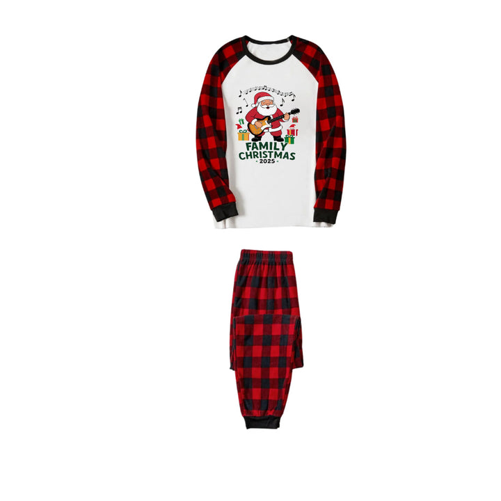 Drune | Rote und schwarze karierte Weihnachts-Pyjama-Set mit Santa und "Familienweihnachten" Druck