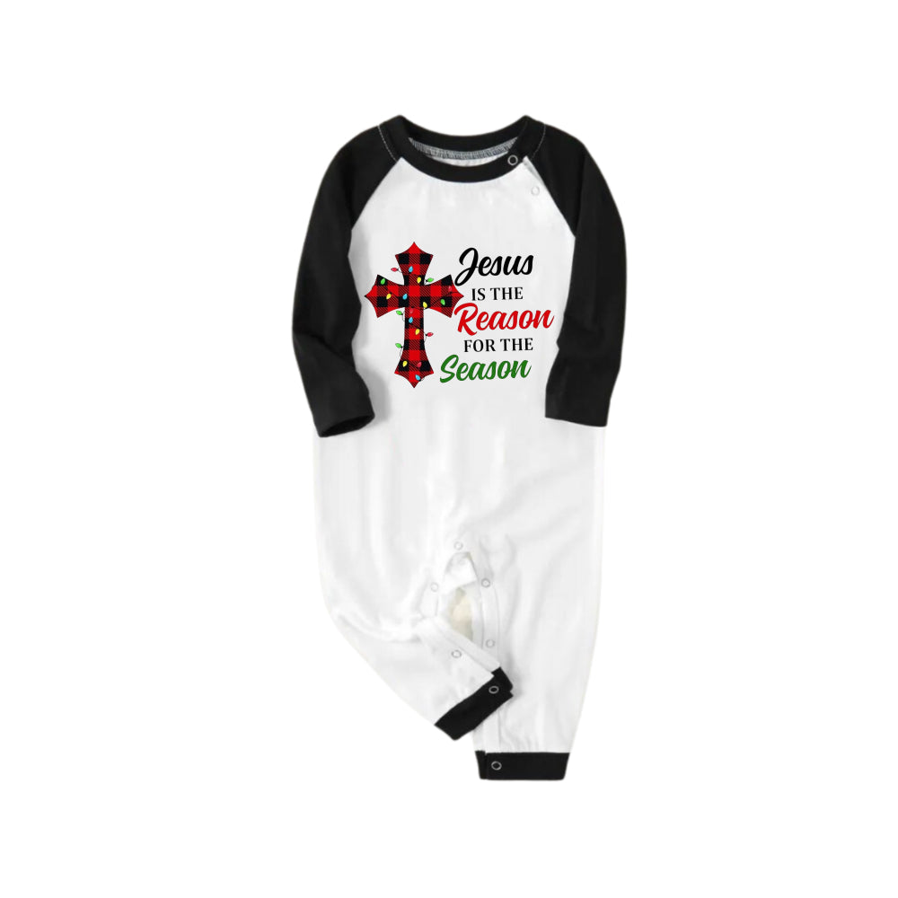 Drune | Schwarz Raglan Oberteil Grünes Karomuster Weihnachts-Pyjama-Set Mit "Jesus Ist Der Grund Für Die Saison" Slogan Druck