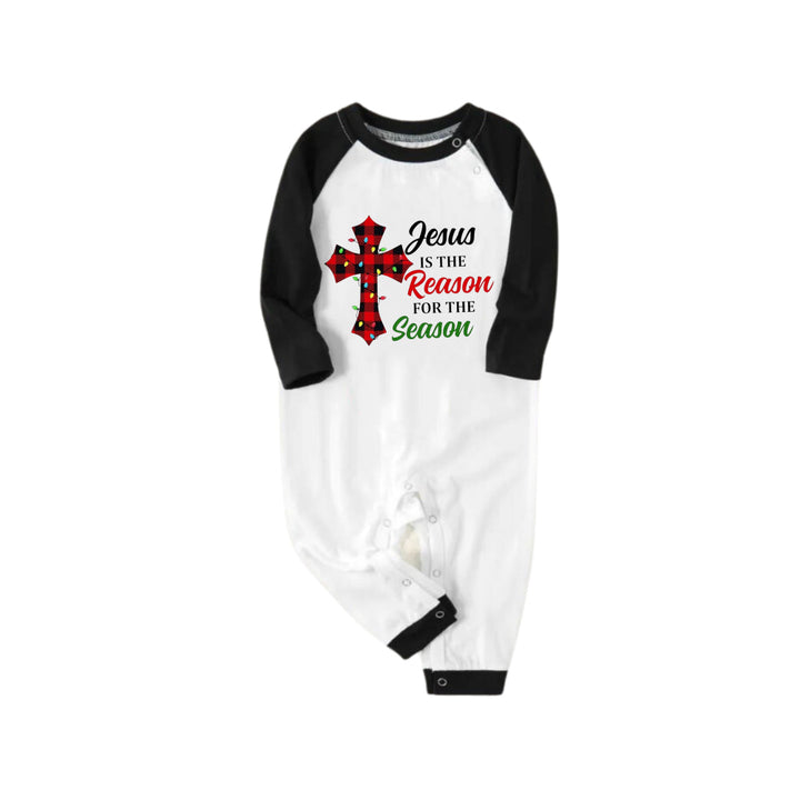 Drune | Schwarz Raglan Oberteil Grünes Karomuster Weihnachts-Pyjama-Set Mit "Jesus Ist Der Grund Für Die Saison" Slogan Druck