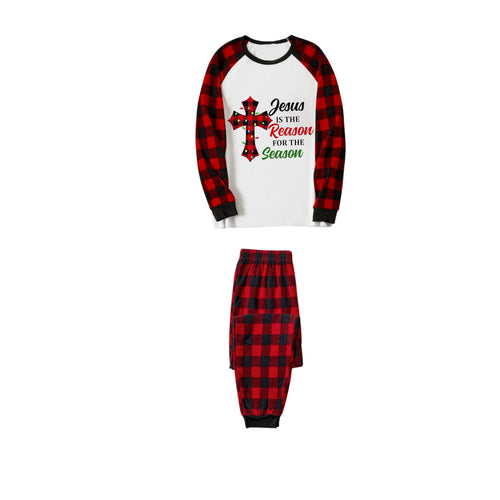 Drune | Rote und schwarze karierte Weihnachts-Pyjama-Set mit dem Slogan-Druck 