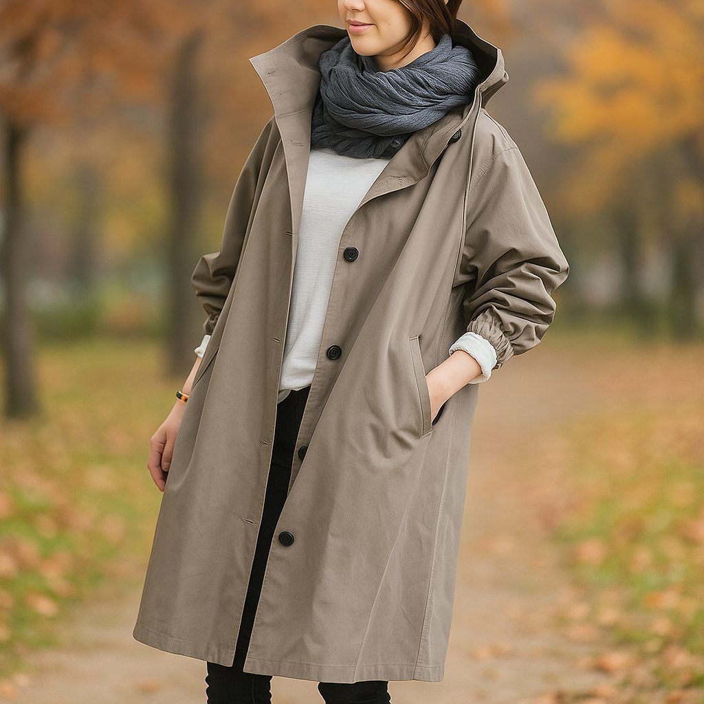 Drune | Damen Trenchcoat oversized mit leichter Kapuze