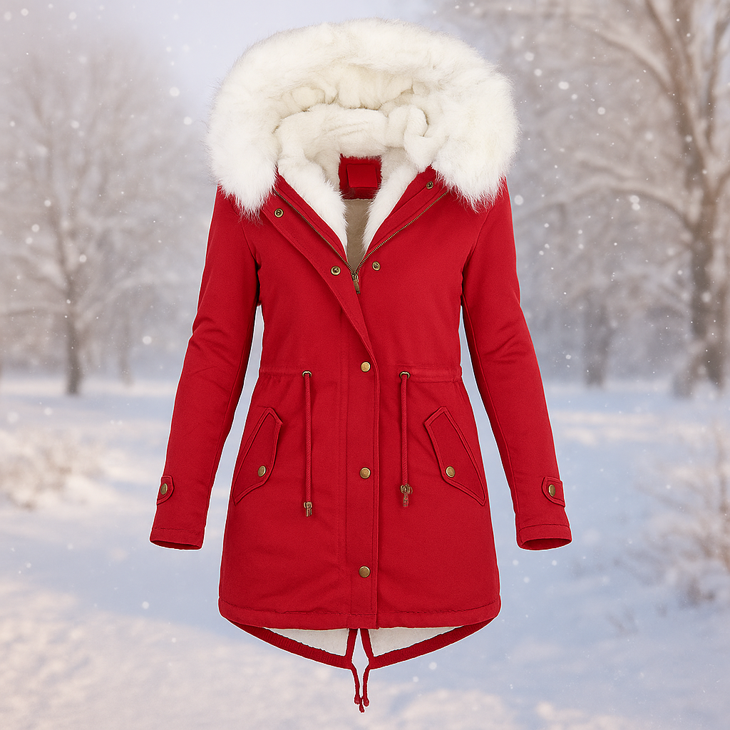 Drune | Eleganter Wintermantel mit Kapuze aus Kunstfell Paula