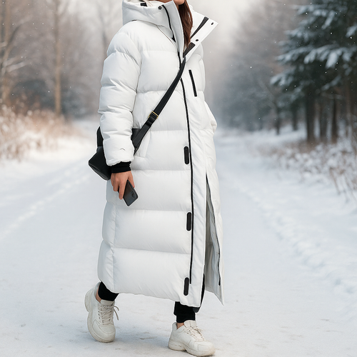 Drune | Lange, gesteppte Winterjacke in Weiß Mirna