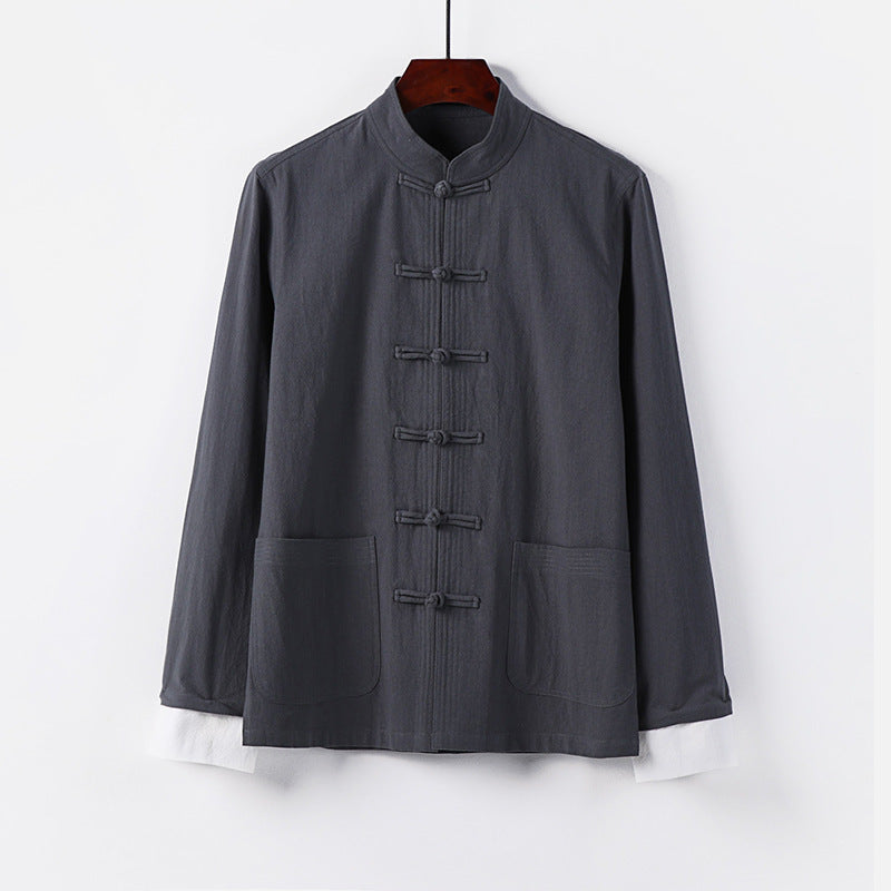 Herren Traditionelle chinesische Tang-Jacke mit Stehkragen und Knotenverschlüssen Drune