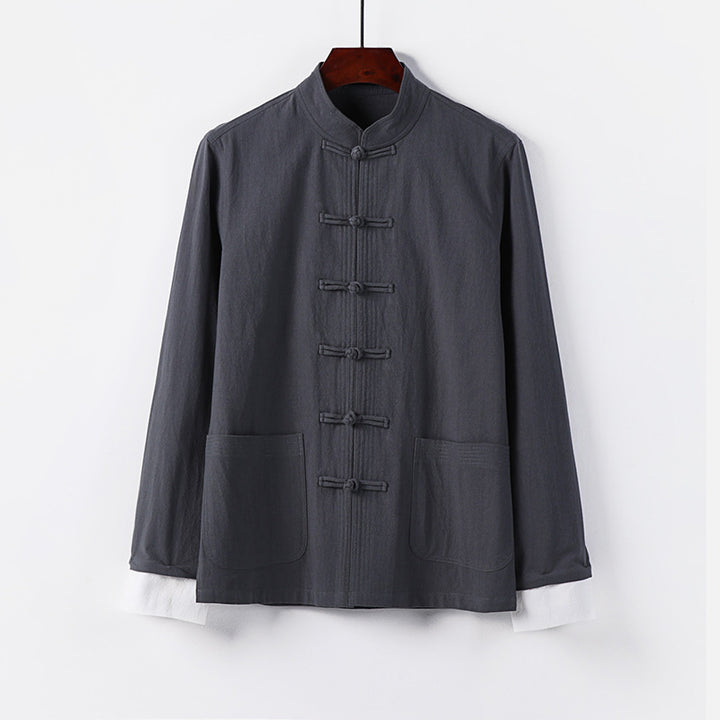 Herren Traditionelle chinesische Tang-Jacke mit Stehkragen und Knotenverschlüssen Drune