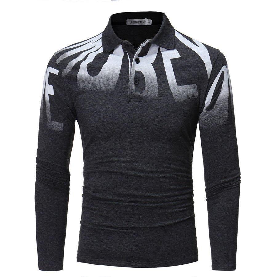 Herren nan Slim-Fit Langarm-Poloshirt mit großflächigem Typo-Print, Stretchkomfort und taillierter Silhouette Drune
