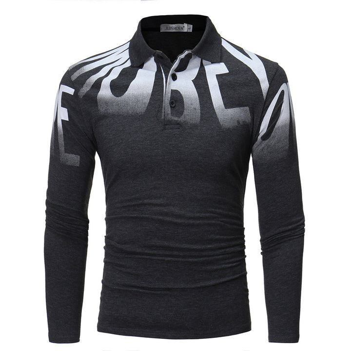 Herren nan Slim-Fit Langarm-Poloshirt mit großflächigem Typo-Print, Stretchkomfort und taillierter Silhouette Drune