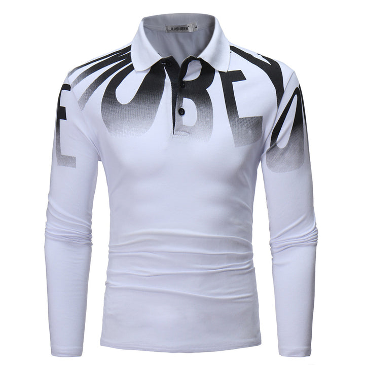Herren nan Slim-Fit Langarm-Poloshirt mit großflächigem Typo-Print, Stretchkomfort und taillierter Silhouette Drune