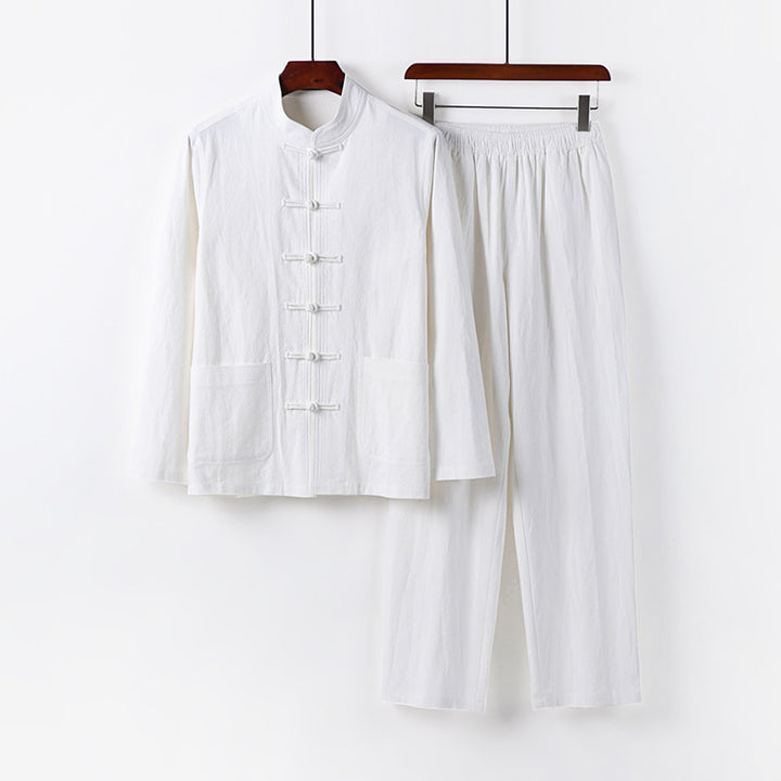Herren Lockeres Hanfu-inspiriertes Freizeit-Set mit Stehkragen und Knotenverschlüssen Drune