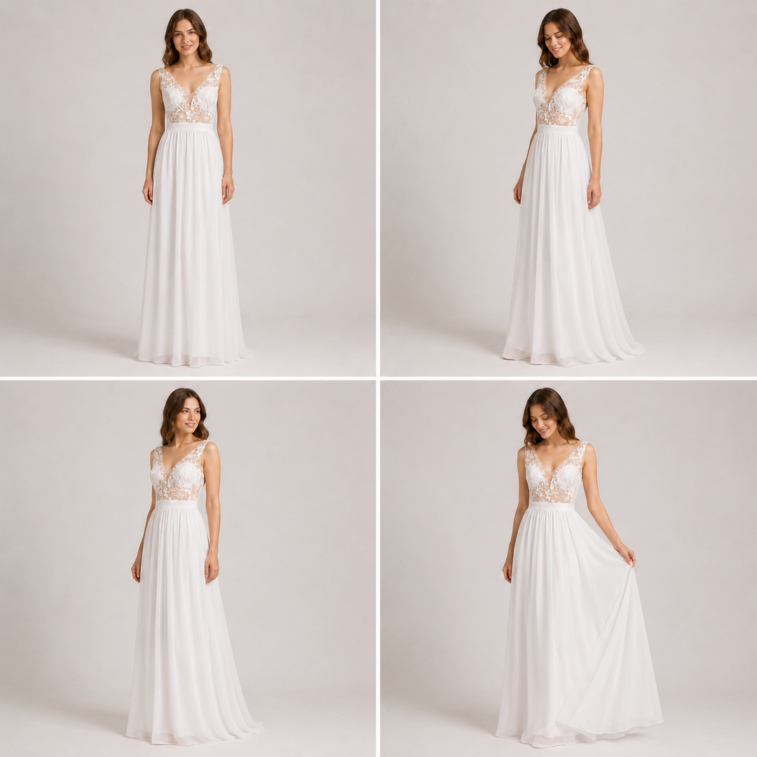 Drune Umstandsabend-Brautkleider, Spitzenkleider, seitlicher Schlitz, rückenfrei, V-Ausschnitt, Weiß