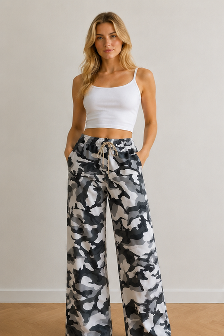Damen Militärische Camouflage-Muster Mischgewebe Cargo-Palazzo-Hose