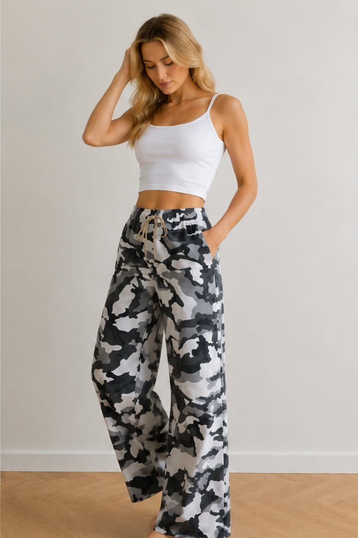 Damen Militärische Camouflage-Muster Mischgewebe Cargo-Palazzo-Hose