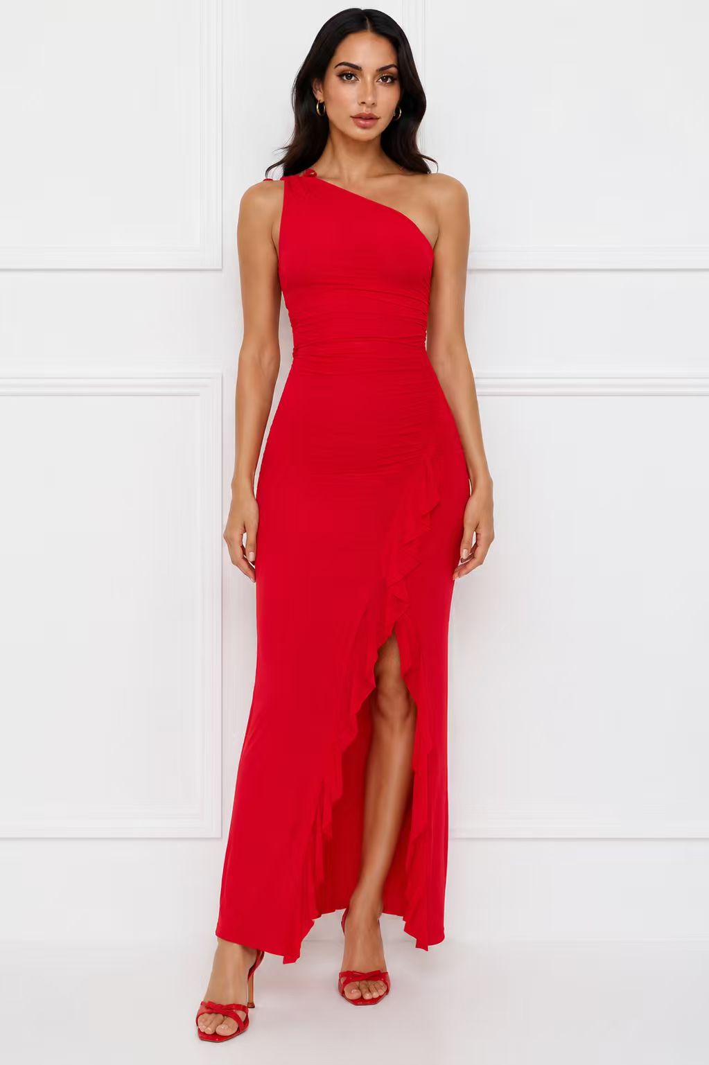 Damen Asymmetrisches Maxikleid mit Rüschendetails Drune
