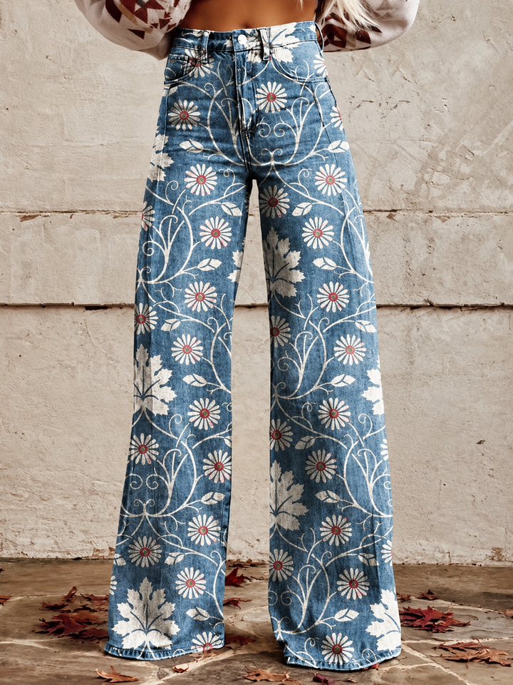 Drune - Modische Jeans, Mit Auffälligem Blumenprint
