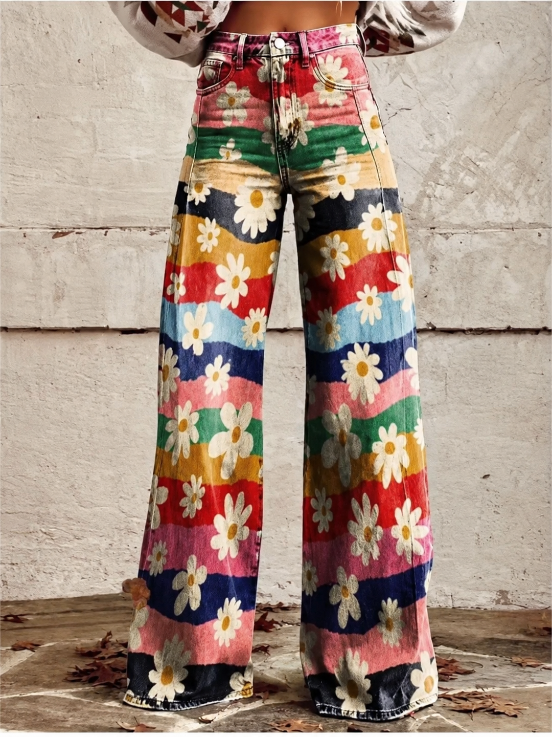 Drune - Modische Jeans, Mit Auffälligem Blumenprint