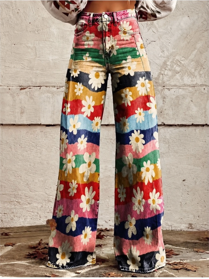 Drune - Modische Jeans, Mit Auffälligem Blumenprint