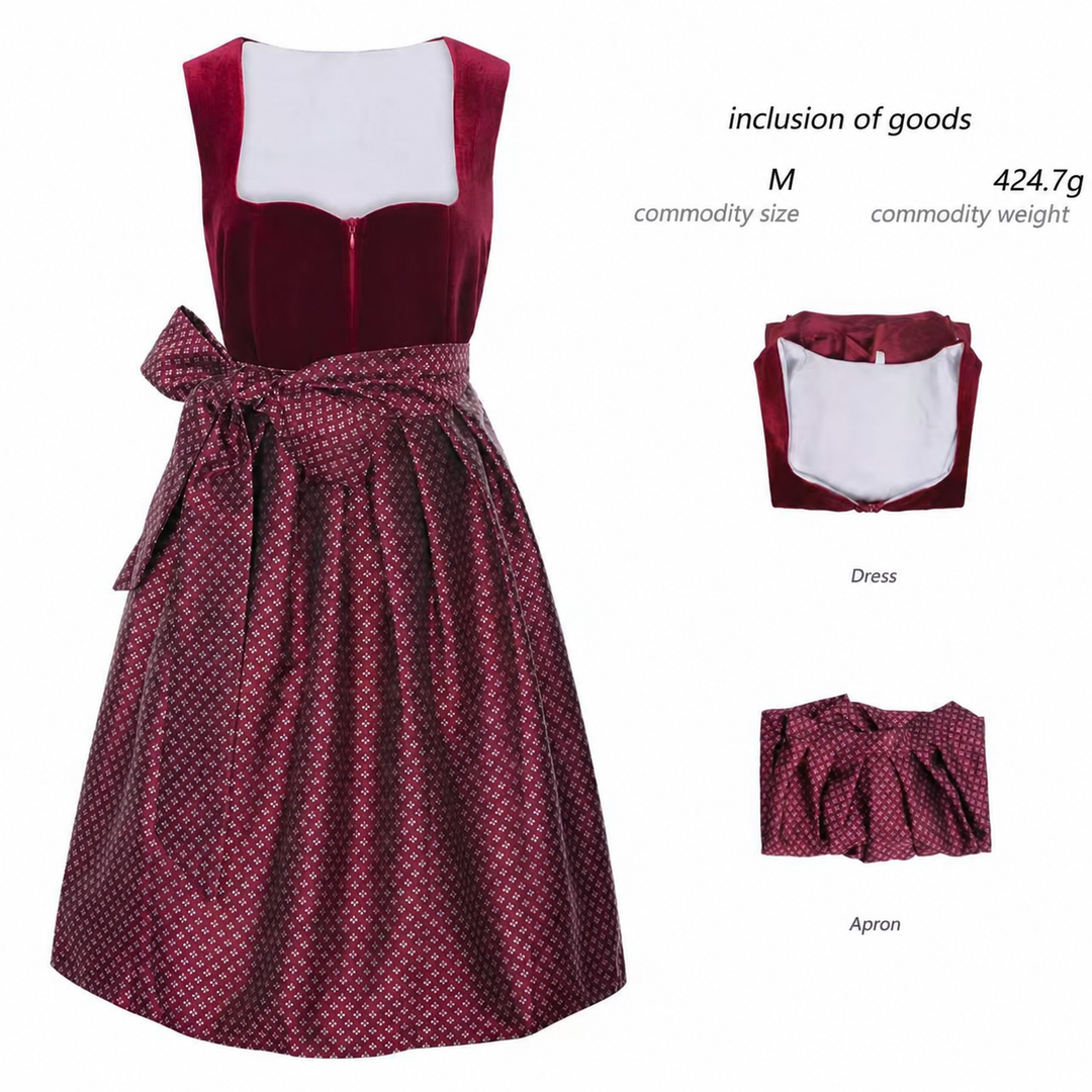Damen nan langes Trachtenkleid im Dirndlstil mit Corsage-Schnürung und Spitzenbund Drune