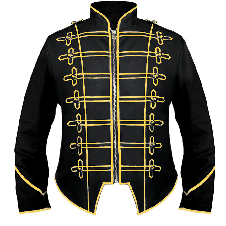 Herren nan Hussaren-Uniformjacke im Parade-Stil mit Stehkragen Zierkordeln und verdecktem Reißverschluss Drune