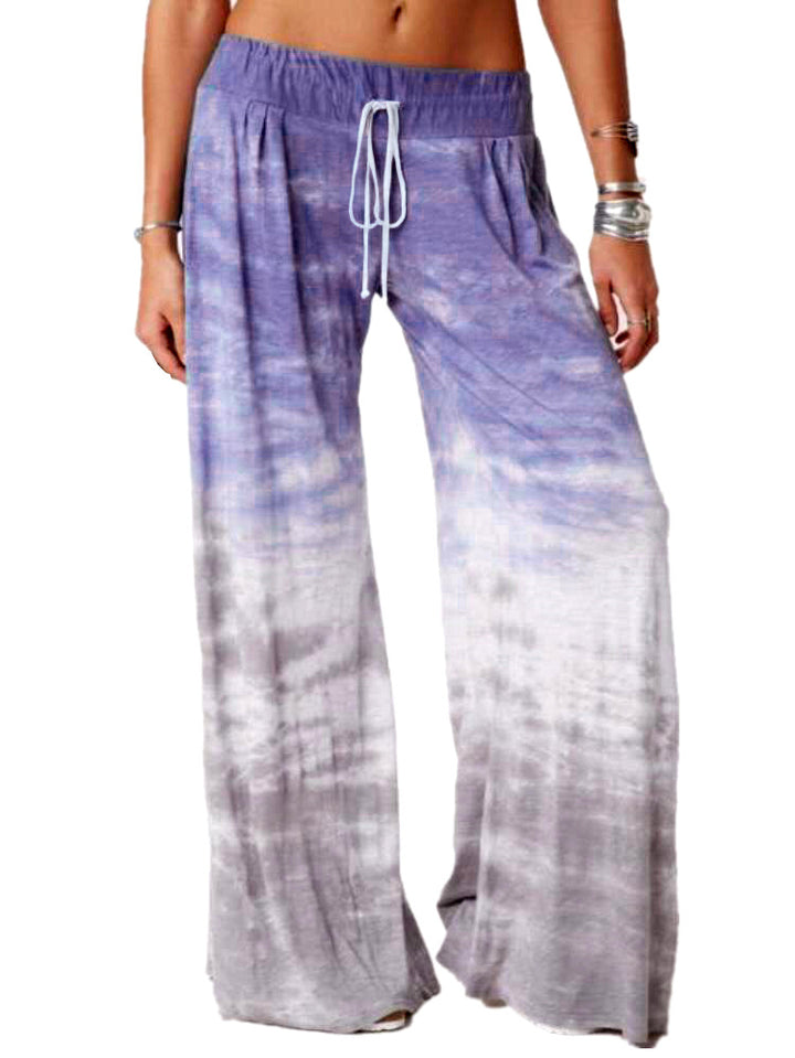 Damen weite Batik-Hose mit Kordelzug, Plissee und Seitentaschen Drune
