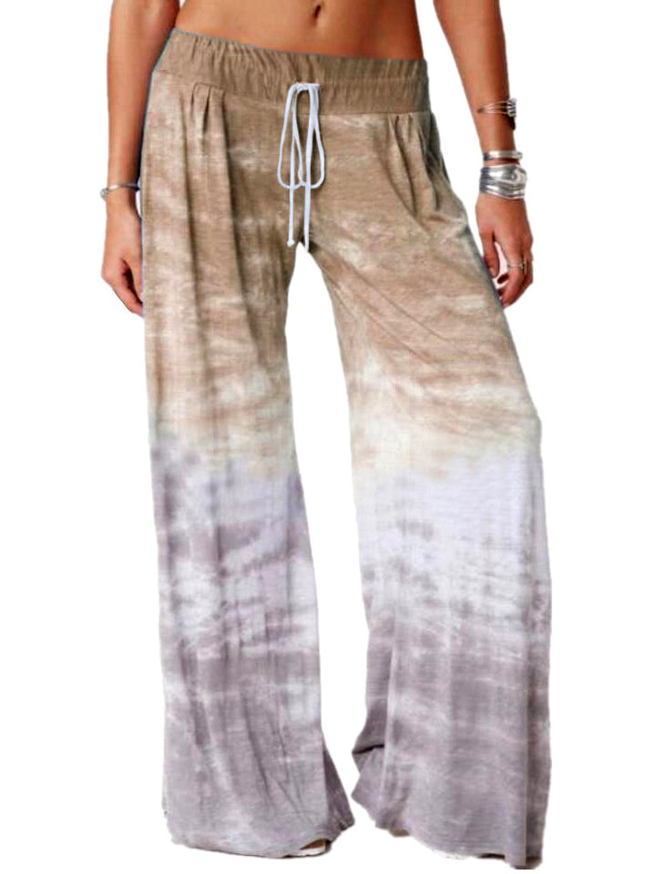 Damen weite Batik-Hose mit Kordelzug, Plissee und Seitentaschen Drune