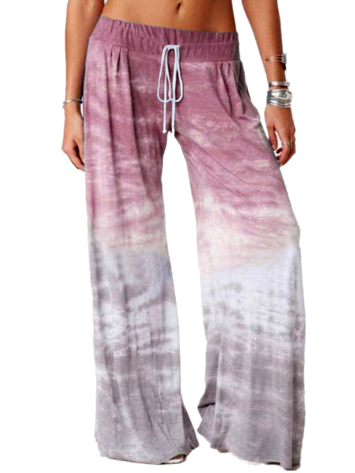 Damen weite Batik-Hose mit Kordelzug, Plissee und Seitentaschen Drune