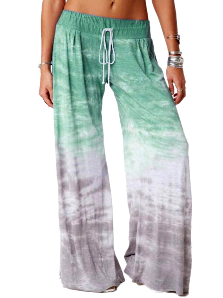 Damen weite Batik-Hose mit Kordelzug, Plissee und Seitentaschen Drune