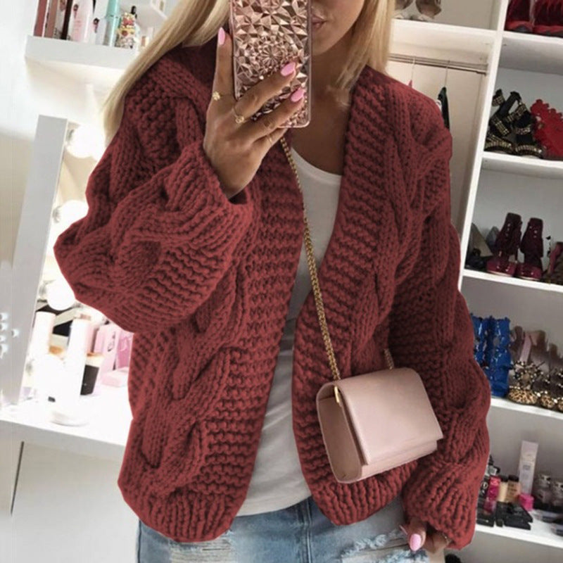 Damen Strickjacke im angesagten Grobstrick-Design mit tiefem V-Ausschnitt Drune