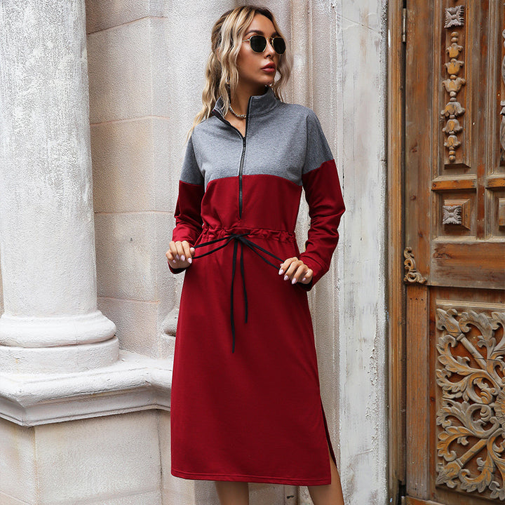 Damen Sportliches Midikleid mit Stehkragen, Reißverschluss & Taillenzug Drune