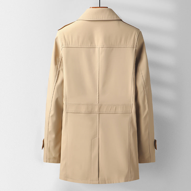 Herren Midilanger Funktions-Trenchcoat mit Schulterklappen, Pattentaschen und kariert gefütterter Innenblende Drune