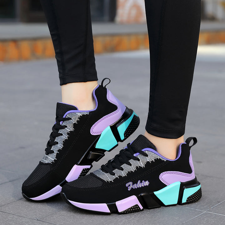 Damen nan sportlicher Plateau-Sneaker mit stoßdämpfender Blocksohle, gepolstertem Komfortfußbett und Mesh-Einsätzen Drune