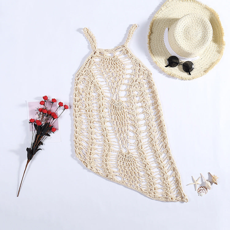 Damen Netz-Strandkleid mit ausgefallenen Lochmustern und tiefem Ausschnitt Drune