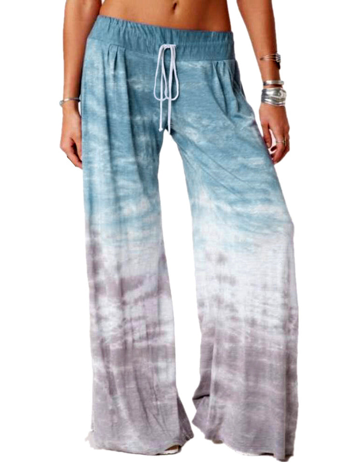 Damen weite Batik-Hose mit Kordelzug, Plissee und Seitentaschen Drune