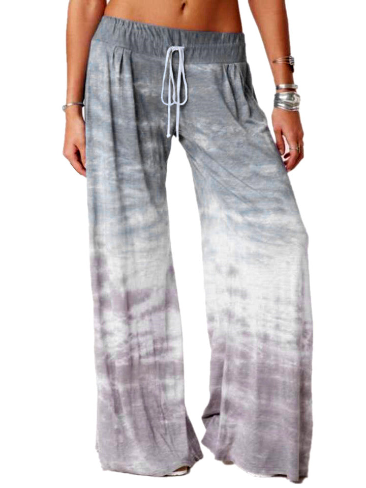 Damen weite Batik-Hose mit Kordelzug, Plissee und Seitentaschen Drune