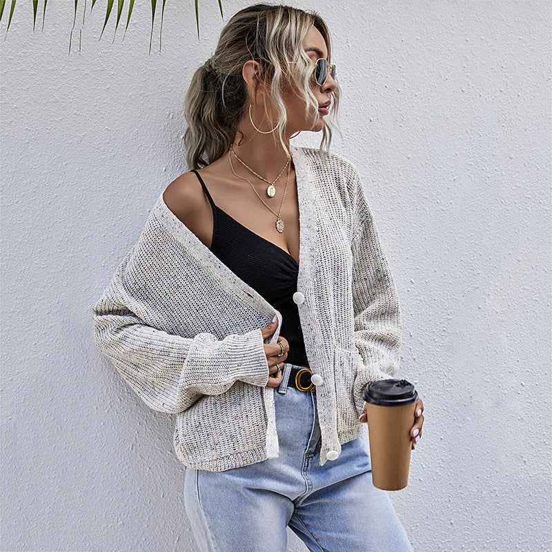 Damen Kurzgeschnittener Oversize-Strickcardigan mit großen Knöpfen und Strukturstrick Drune