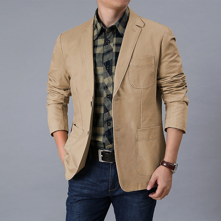 Herren legerer Baumwollblazer mit aufgesetzten Taschen und klassischem Knopfverschluss Drune
