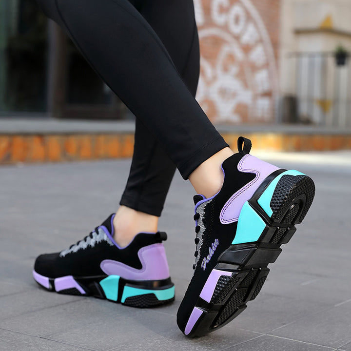 Damen nan sportlicher Plateau-Sneaker mit stoßdämpfender Blocksohle, gepolstertem Komfortfußbett und Mesh-Einsätzen Drune