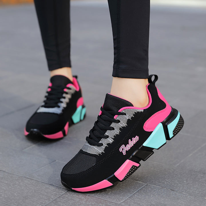 Damen nan sportlicher Plateau-Sneaker mit stoßdämpfender Blocksohle, gepolstertem Komfortfußbett und Mesh-Einsätzen Drune