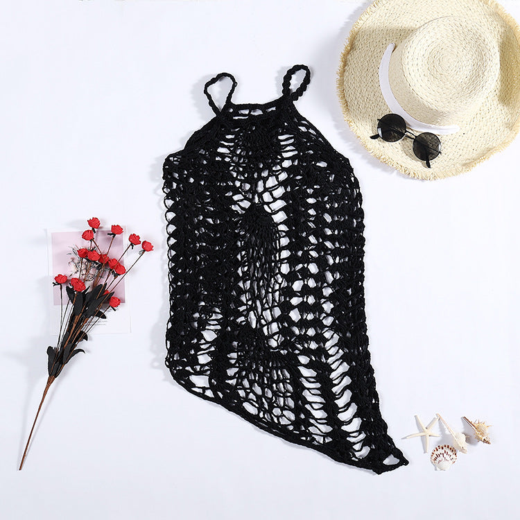 Damen Netz-Strandkleid mit ausgefallenen Lochmustern und tiefem Ausschnitt Drune