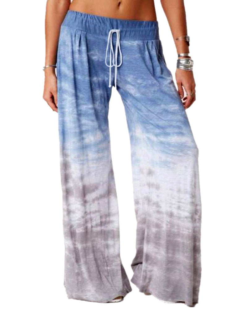 Damen weite Batik-Hose mit Kordelzug, Plissee und Seitentaschen Drune